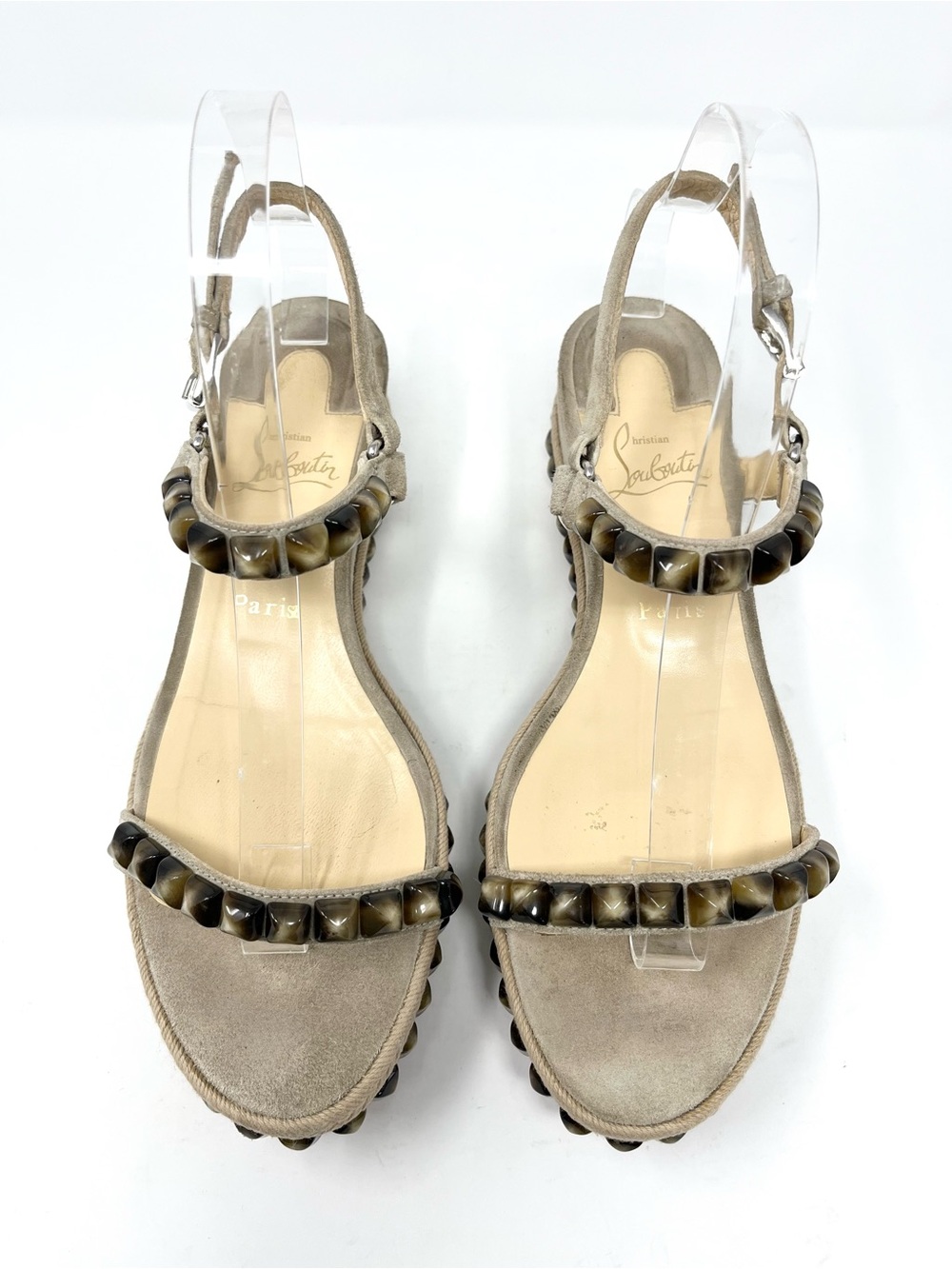 Christian Louboutin Pyraclou 60 Spike Studded Platform Sandals Beige Brown 40 10 - Picture 2 of 10